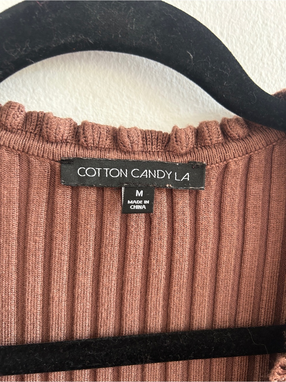 Cotton Candy Brown Ribbed Ruffle-Trim V-Neck Crop Top - Picture 3 of 3